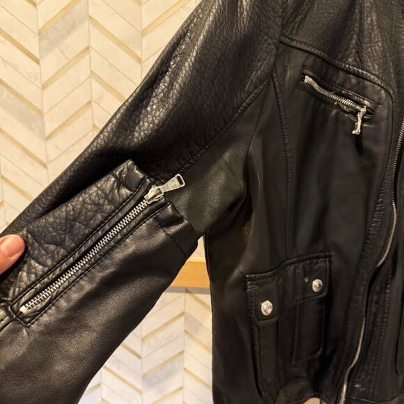 Guess Faux Leather Biker Jacket-90's Black XL - Picture 4 of 9